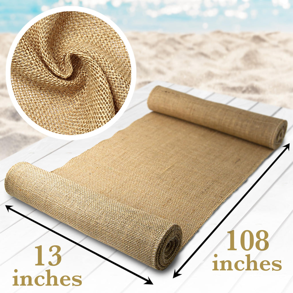 Burlap Table Runners, 13 x 108 Inch - 2 Pack Outdoor Rustic Jute Table Runner for Fall, Thanksgiving, Farmhouse