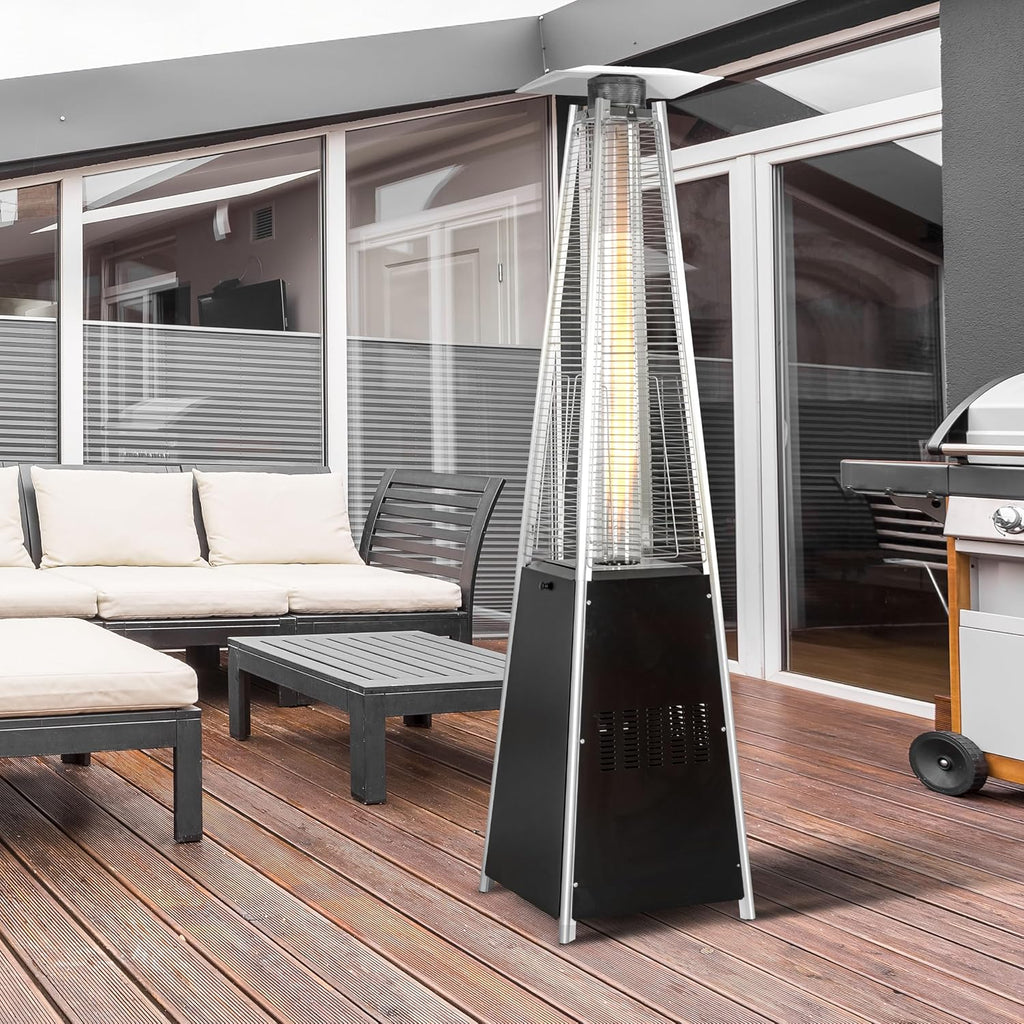 48,000 BTU Pyramid Outdoor Propane Patio Heater with Oxford Cover, Hammered Bronze Tower Heater for Garden, Terrace
