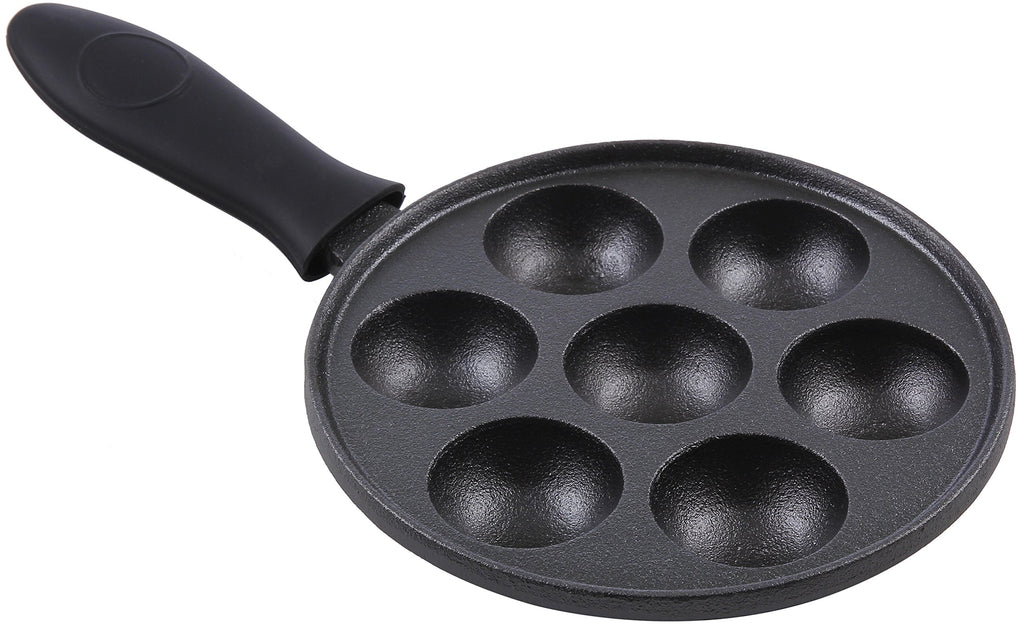 Cast Iron Aebleskiver Pan - Ideal for Mini Pancake Mold, Cake Pop Pan, and Takoyaki Maker (Black)