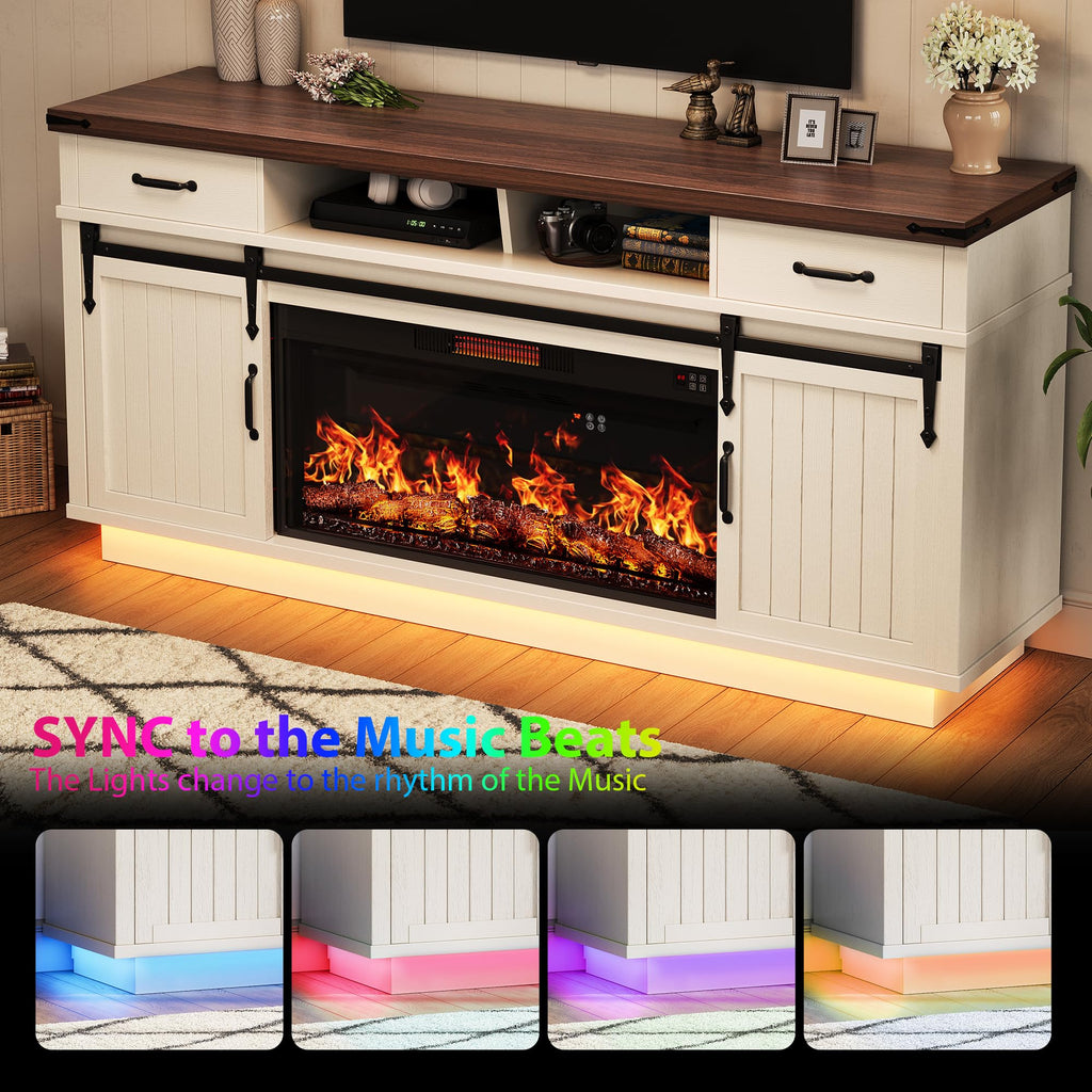 70'' Fireplace TV Stand with 36'' Electric Fireplace, Tall Farmhouse TV Stand for 65/75 Inch TV, Entertainment Center