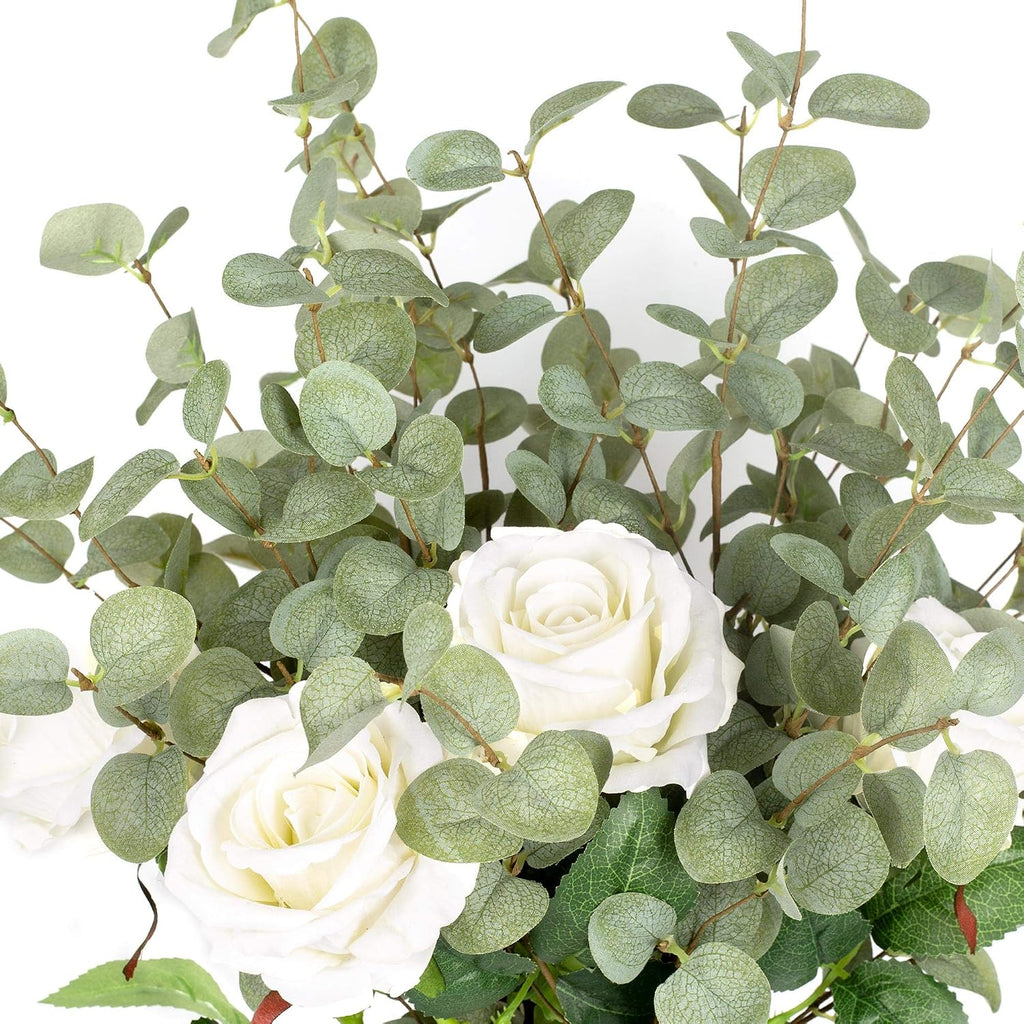 27" Eucalyptus Stems Greenery Stems Eucalyptus Leaf Spray in Green Silk Plastic Plants Floral Artificial Plants - Set of 6