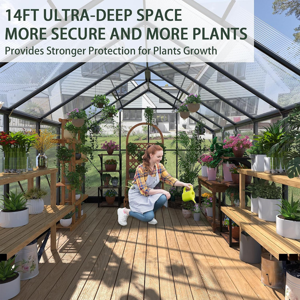 Greenhouses for Outdoors, 8x14.2 FT Polycarbonate Greenhouses with 2 Adjustable Roof Vent, Windproof, Walk-in