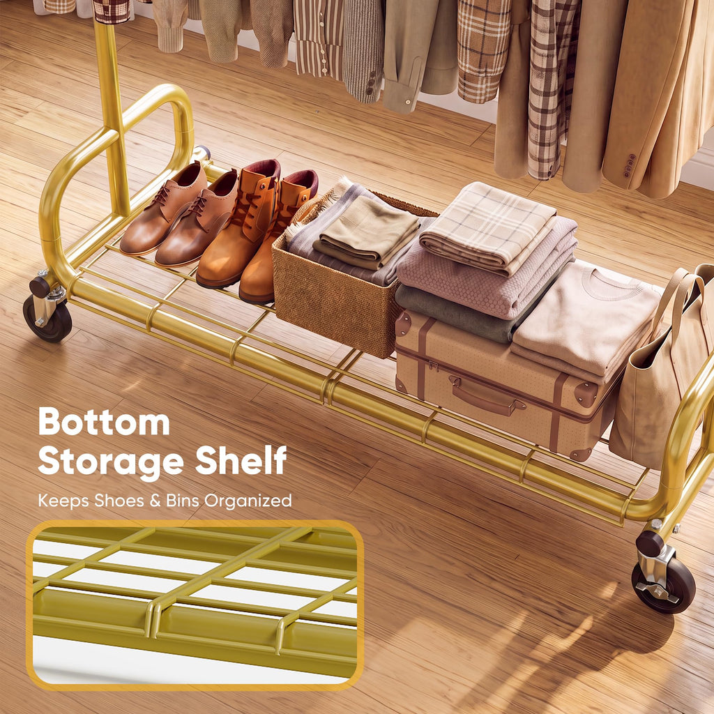 Clothes Rack 450LBS Adjustable Garment Rack with Wheels, Gold