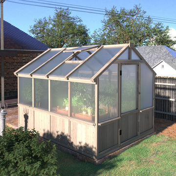 8' x 8' Wooden Polycarbonate Greenhouse with Ventilated Window & Lockable Door, 6mm Polycarbonate Panels for UV