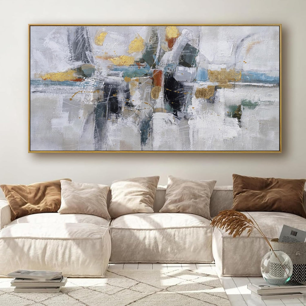 Framed Large Wall Art Decor Abstract Wall Art Decor | White Canvas Wall Art Bathroom Office Kitchen Wall