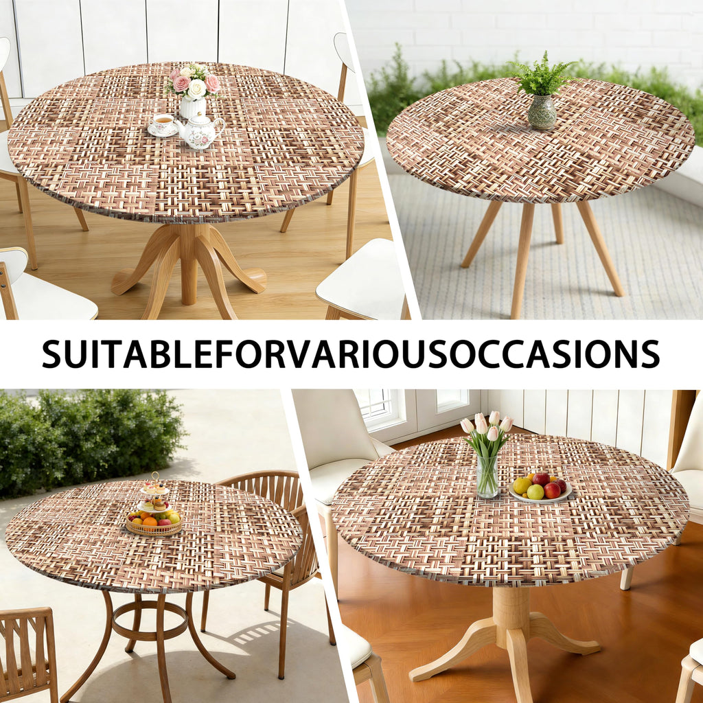 Weave Printed 42 Inch Round Fitted Cloth Tablecloth with Elastic Edged, Waterproof Oil Proof Wipeable Table Cover for