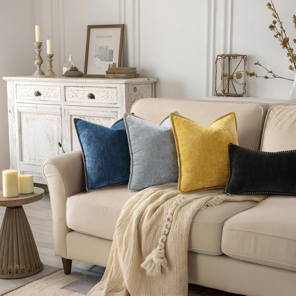 Soft Chenille Throw Pillow Covers 12x20 Set of 2 Black
