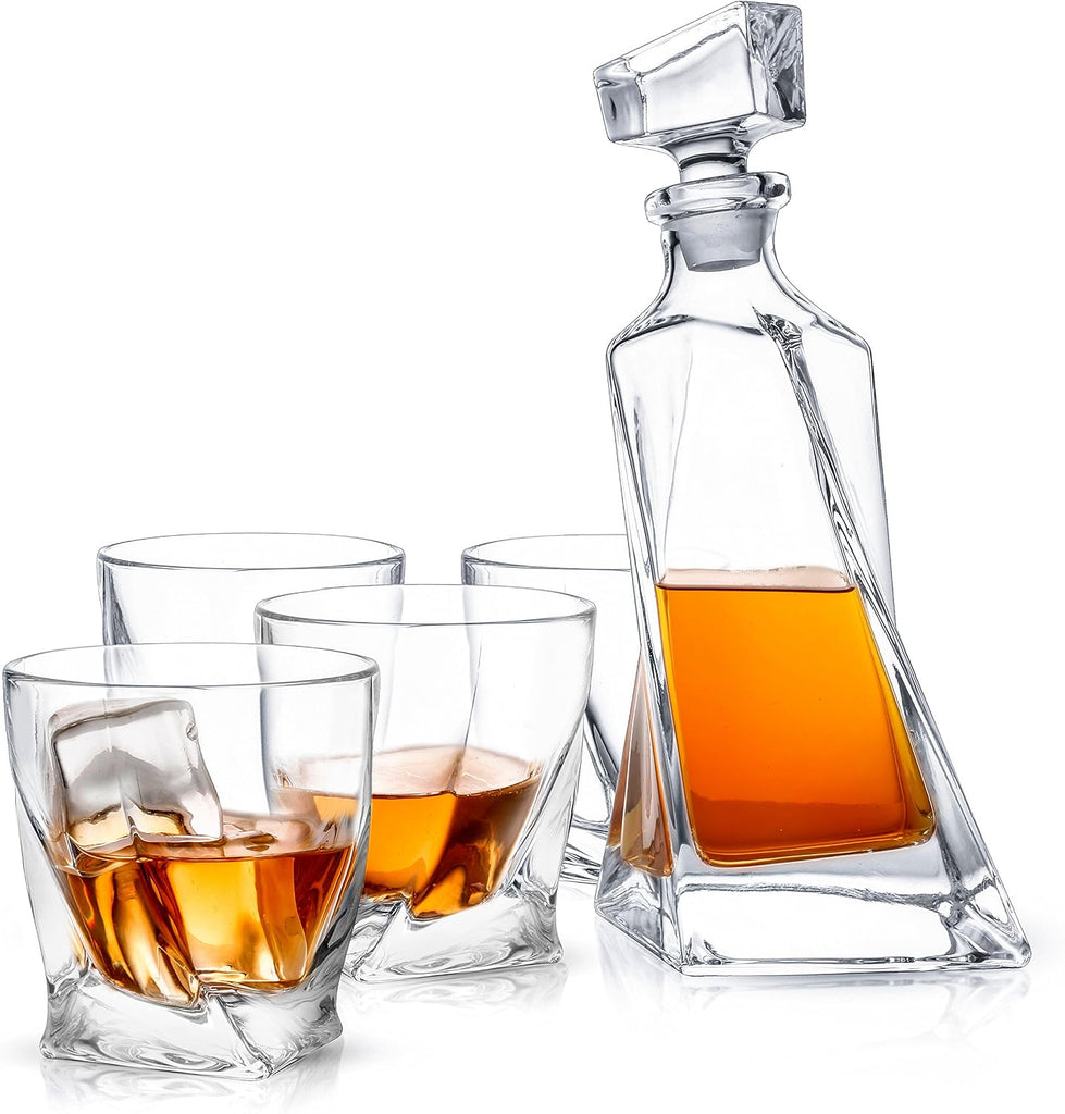 Atlas 5-Piece Luxury Crystal Whiskey Decanter Set, 22 oz Decanter & 4 x 10.8 oz Old Fashioned Whiskey Glasses - Set of 5