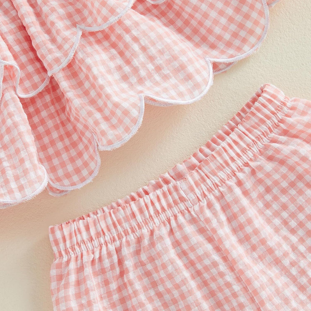 Toddler Baby Girl Clothes Summer Plaid Outfit Sleeveless Ruffle Dress Top+Plaid Shorts Little Girl 2 Pieces