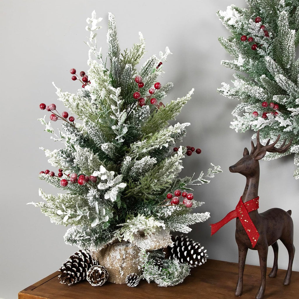 Flocked Balsam Pine Artificial Mini Christmas Tree in Burlap Base - 24" - Unlit