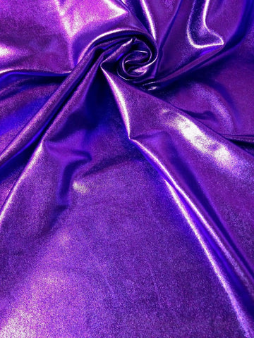 Metallic Shiny All Over Foil Stretch Polyester Spandex Fabric by The Yard (Purple)