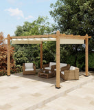 10x13 Ft Outdoor Pergola Faux Wood Grain Aluminum Gazebo with Retractable Canopy for Patio Modern Backyard Deck