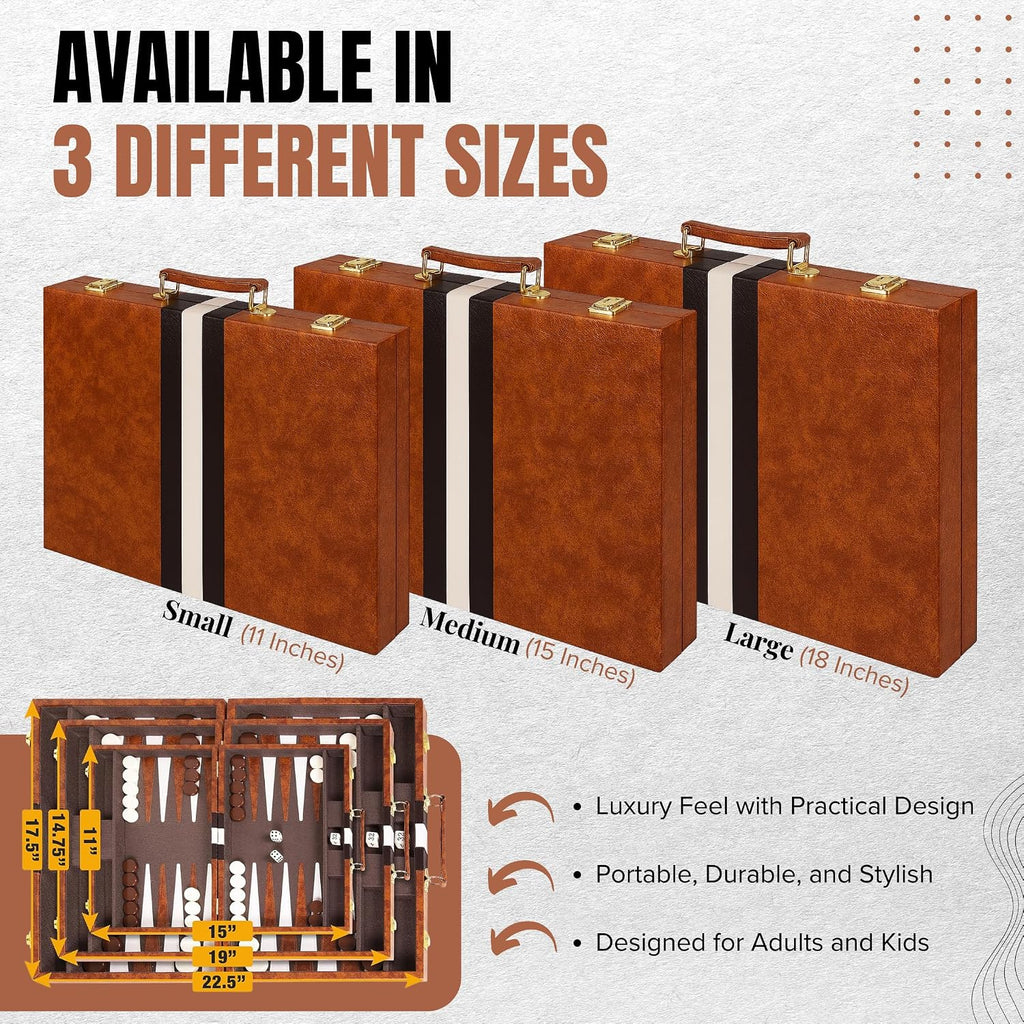 Premium Backgammon 18" Large Brown - Backgammon Sets for Adults and Kids