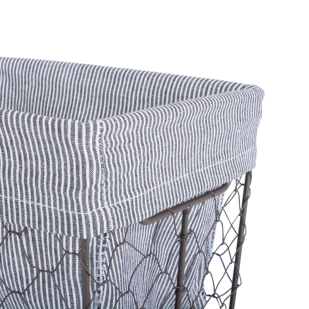 Farmhouse Chicken Wire Storage Baskets with Liner, Small, Rustic Black & White Ticking Stripe, 9x7x6", 3 Piece