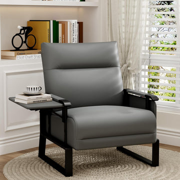 PU Leather Accent Chair Upholstered Armchair with Side Table Grey
