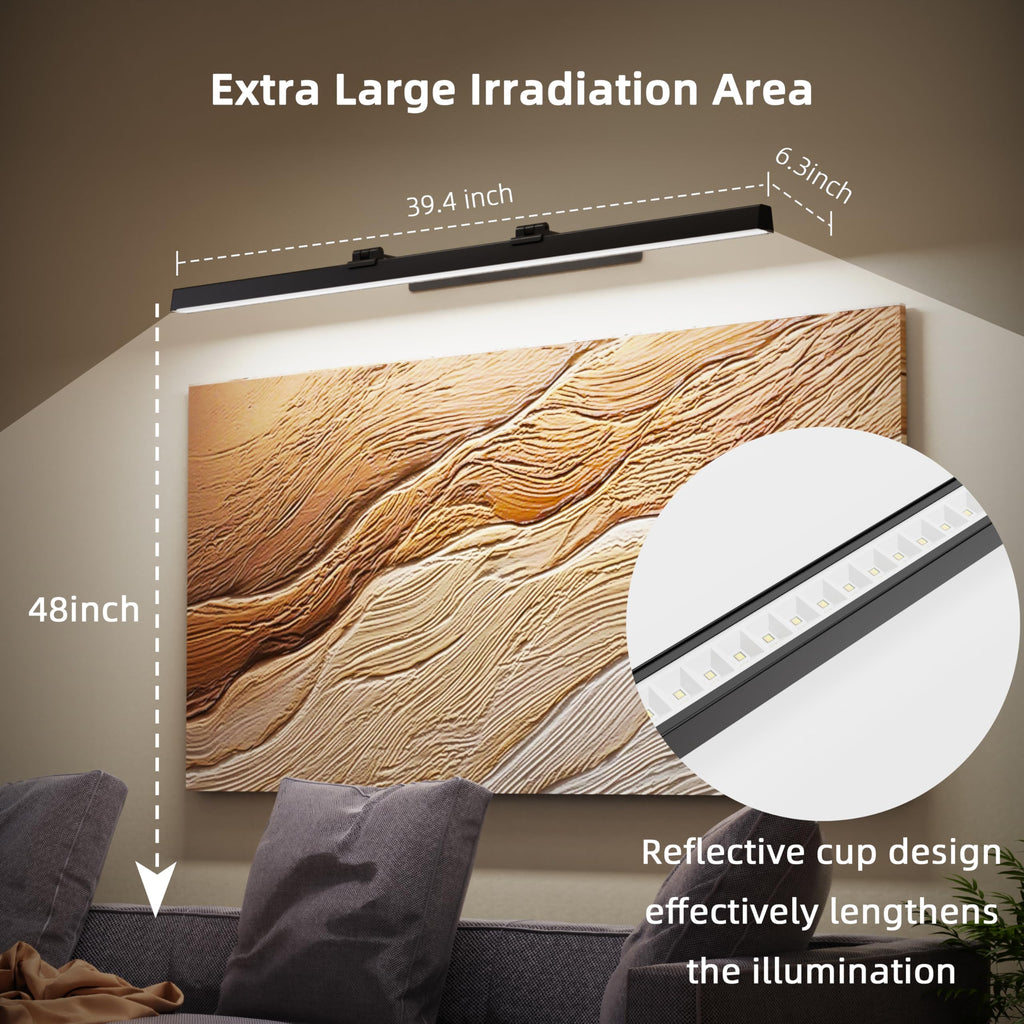 Large Battery Operated Wireless Picture Light,Rechargeable 39.4inch Painting Display Light,Remote Control Wall Lights