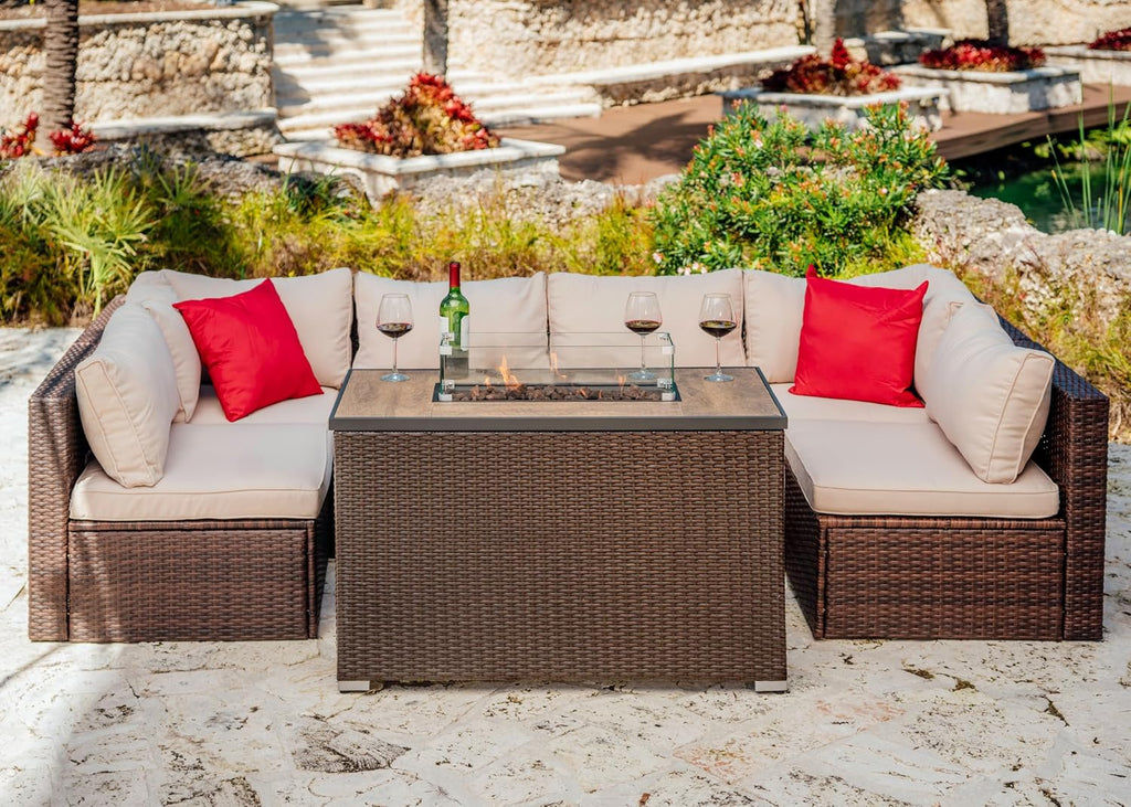 43 Inch Fire Pit for Outdoor - 50,000 BTU Outdoor Propane Fire Pit Table with Lid, Rain Cover & Lava Rocks - Patio