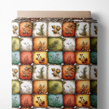 Autumn Forest Patchwork Cotton Fabric Panel - 61 × 36.6 Inches, 100% Cotton 140 GSM, Premium Turkish Printed Fabric