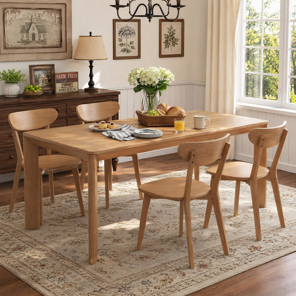 Oak Dining Chairs Set of 4, 100% Solid Wood Kitchen Chairs with Curved Backrest, Mid Century Modern & Farmhouse Side