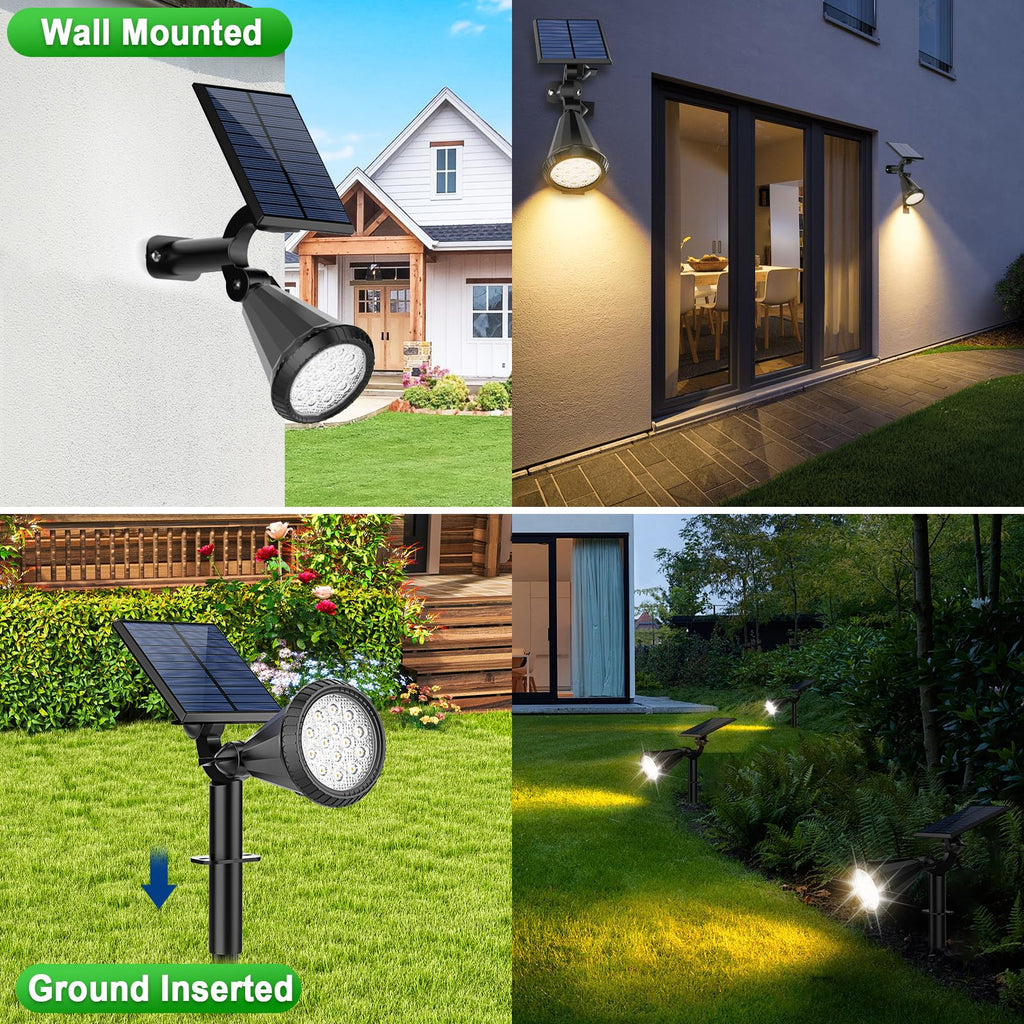 Solar Spot Lights Outdoor Waterproof 180° Adjustable Solar Powered Landscape Lights for Yard 4 Lighting Modes Solar