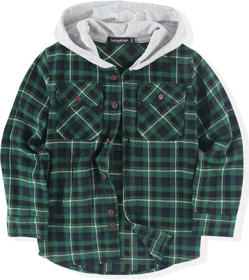 Boys Flannel Hoodie Shirts Long Sleeve Plaid Button Down Shirt