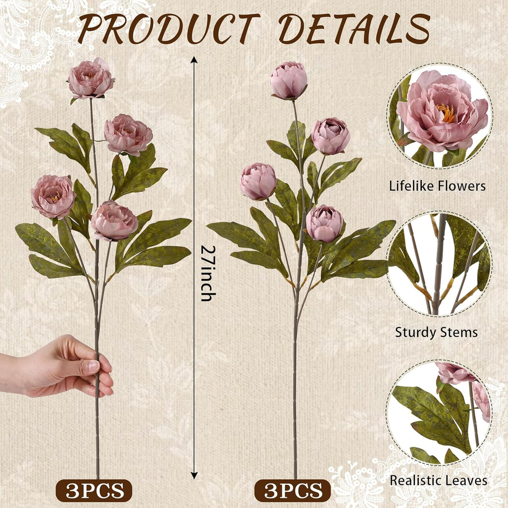 Faux Peonies Artificial Flowers for Vase - Set of 6