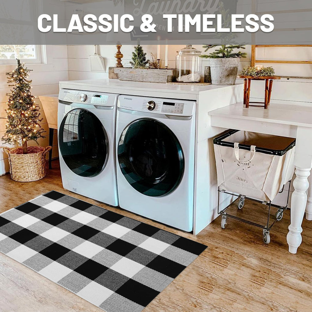2x3 Buffalo Plaid Rug, Washable Outdoor Door Mat, Black White