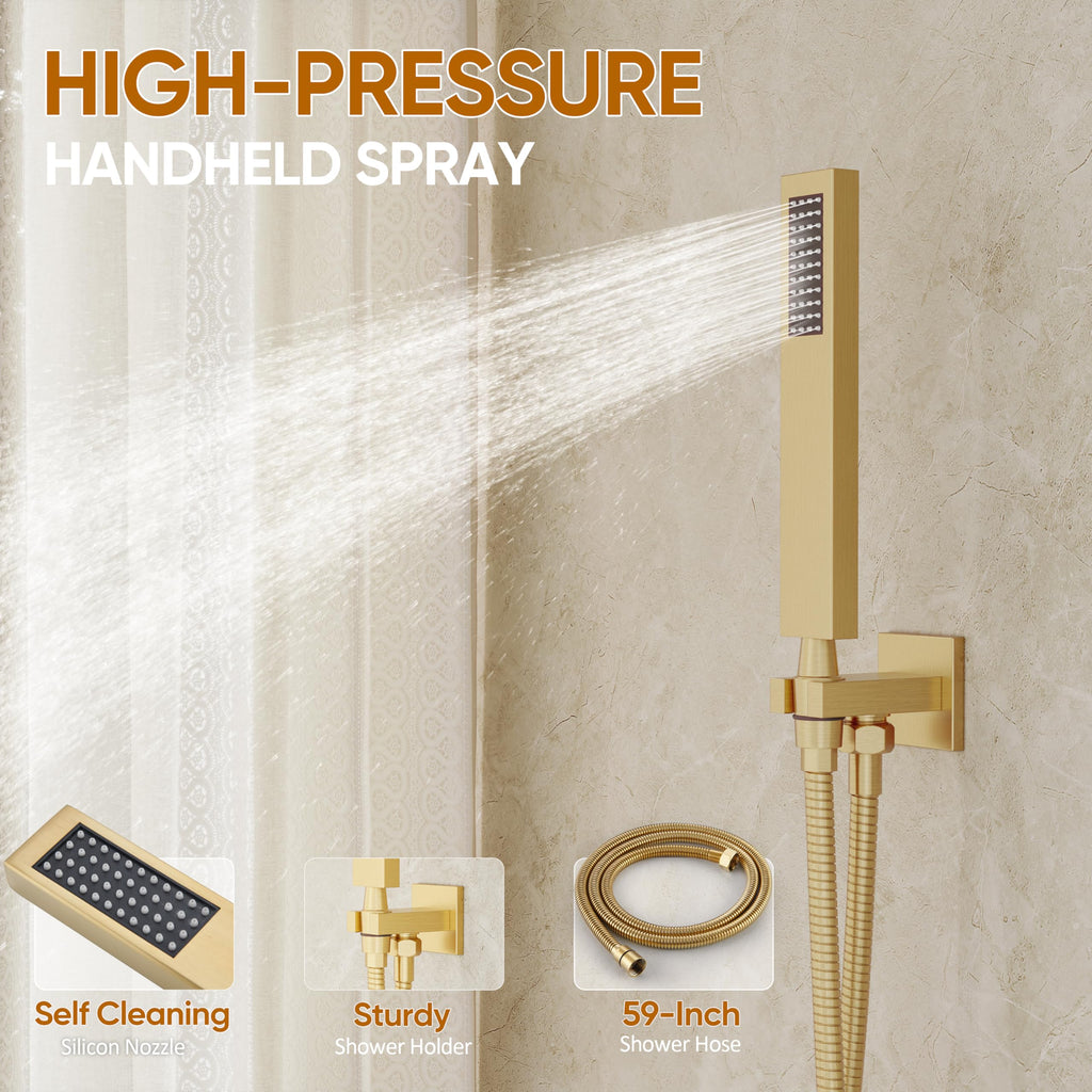 Gold Tub Shower System with 10" Rain Head, Handheld & Valve Kit