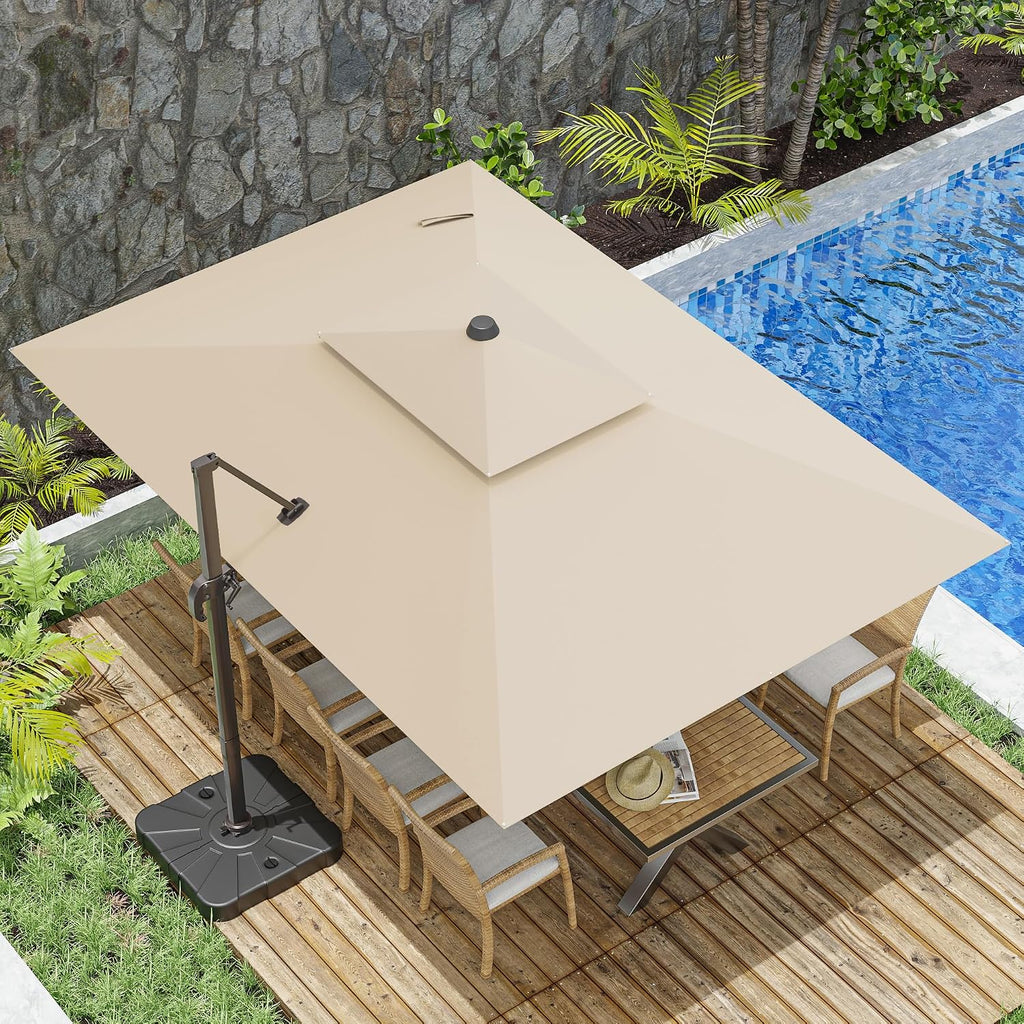 10x13FT Cantilever Outdoor Patio Umbrellas, Double Top Large Rectangle Umbrella