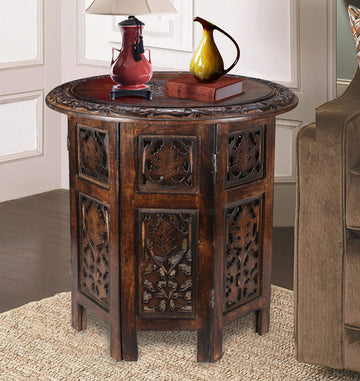 SideTable in Solid Wood With Hand Carving, End Table, Octangle Table 18x18