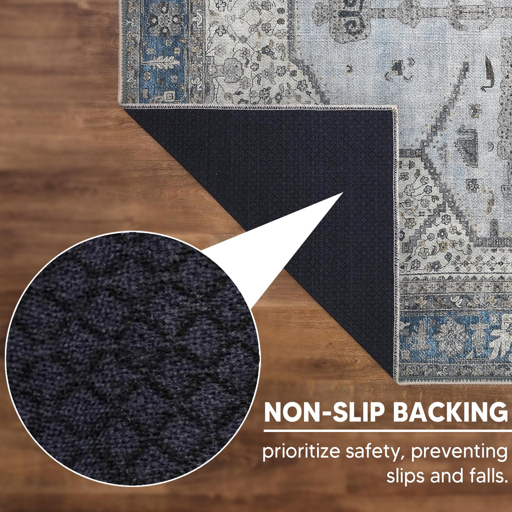Vintage Washable Area Rug, Non-Slip Low Pile