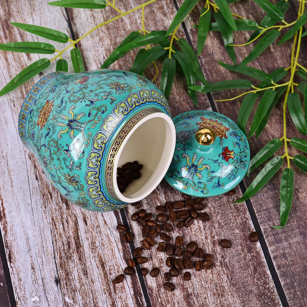 Handcrafted Enamel Ginger Jar-Vibrantly Colored Chinoiserie Vase,Blue and White Porcelain Ceramic Decorative Jar