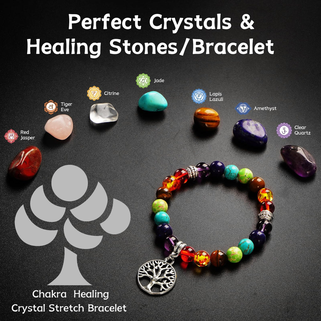 7 Chakra Crystal Candles with Healing Stones & Bracelets - Scented Meditation Candles for Stress Relief, Spiritual