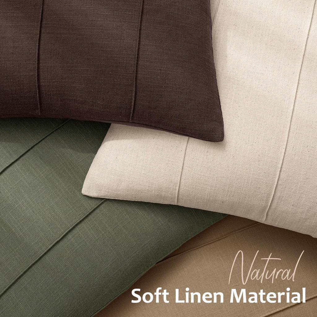 Decorative Linen Throw Pillow Covers 18x18 Natural Beige Striped