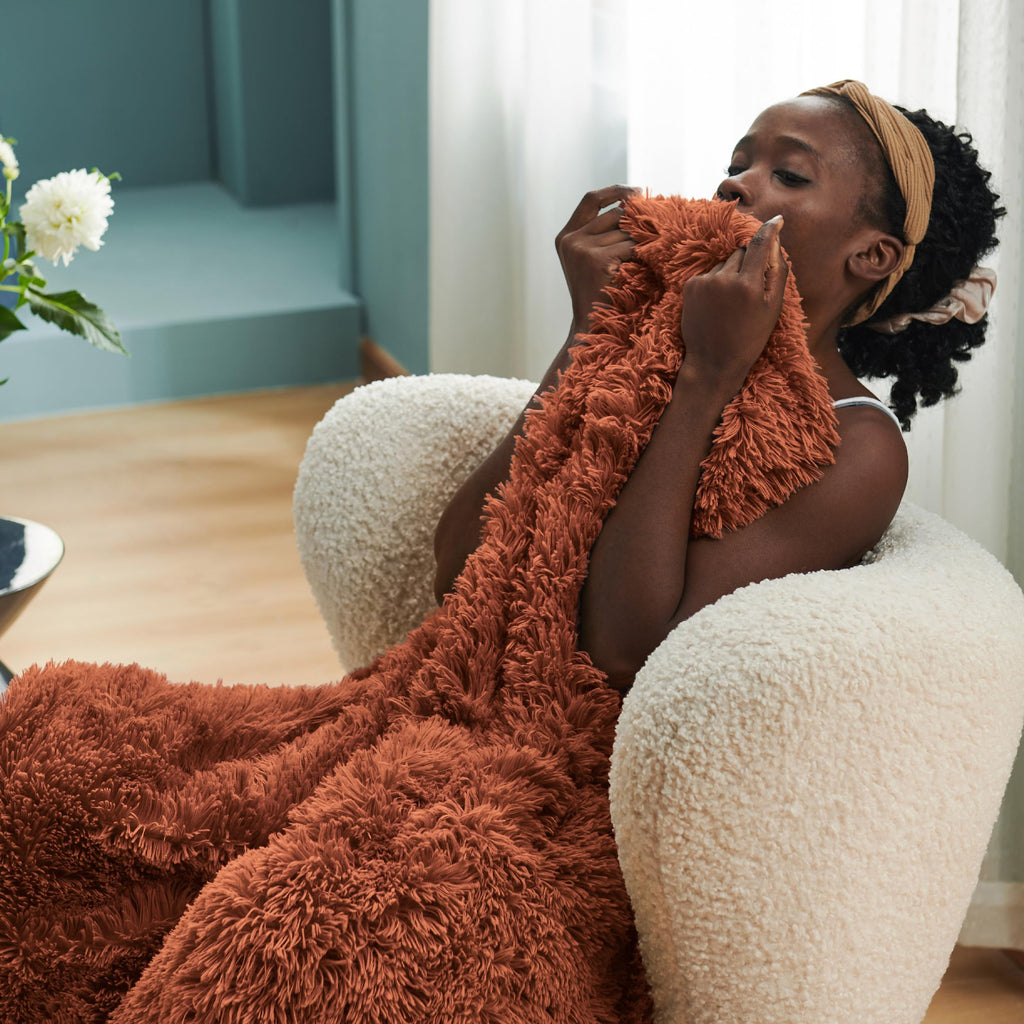 Faux Fur Fluffy Sherpa Blanket Couch Throw Burnt Orange 50"x60"
