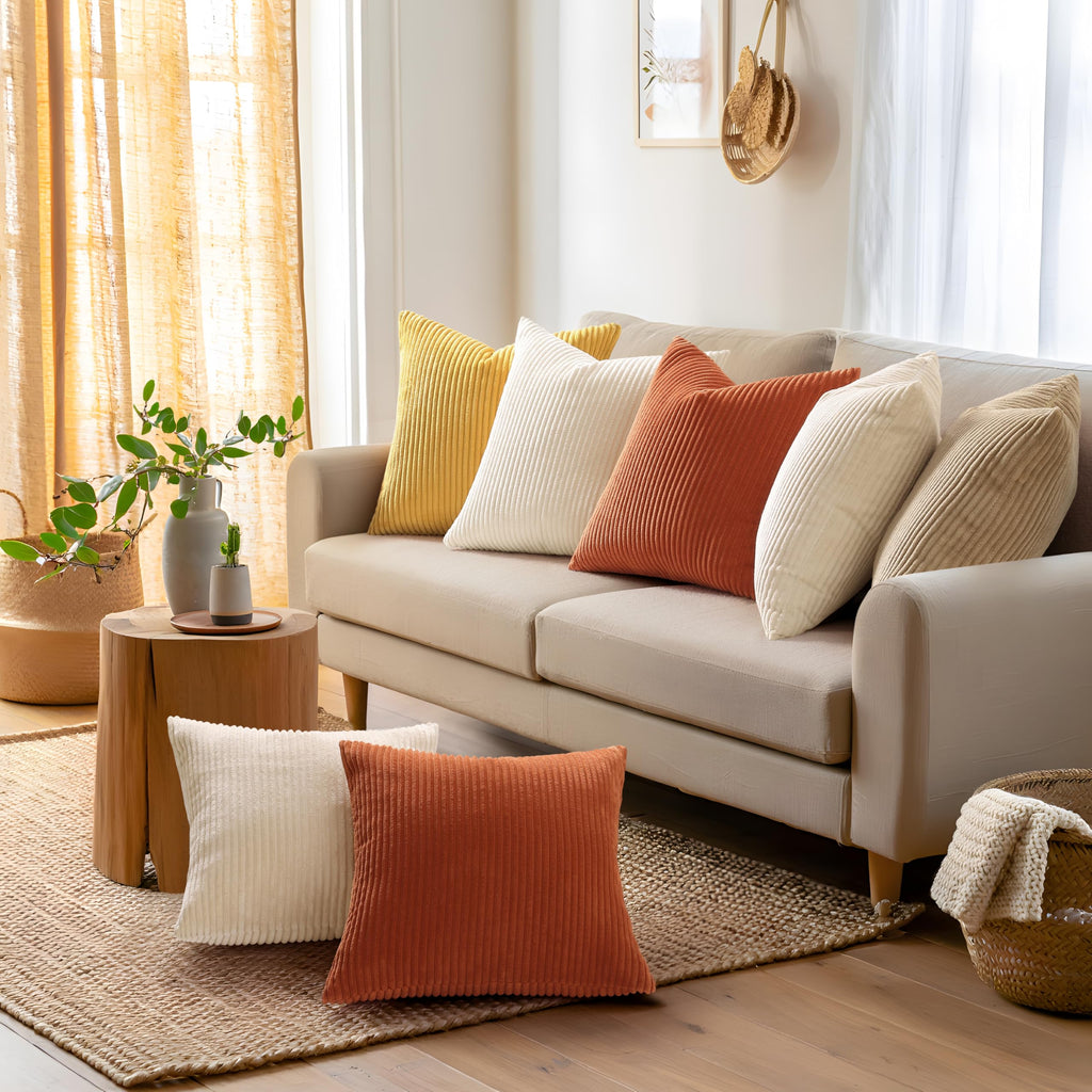Corduroy Fall Decorative Throw Pillow Covers 20x20 Set of 2 Rust