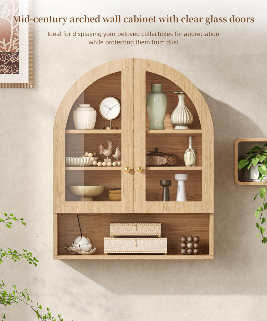 Arched Bathroom Wall Cabinet with Glass Doors, Modern Medicine Cabinet