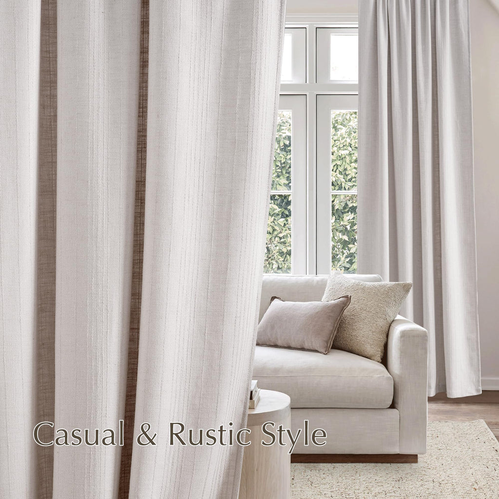 Linen Curtains Jacquard Waffle Weave Pattern, Boho Window Treatments Privacy with Light Filtering Drapes, Angora