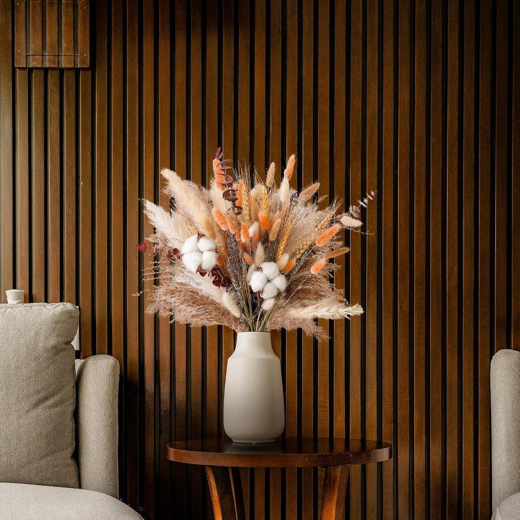Fall Dried Flower Bouquet - Boho Fall Decor with Pampas Grass, Cotton, and Orange Bunny Tails - Autumn Floral - Set of 100