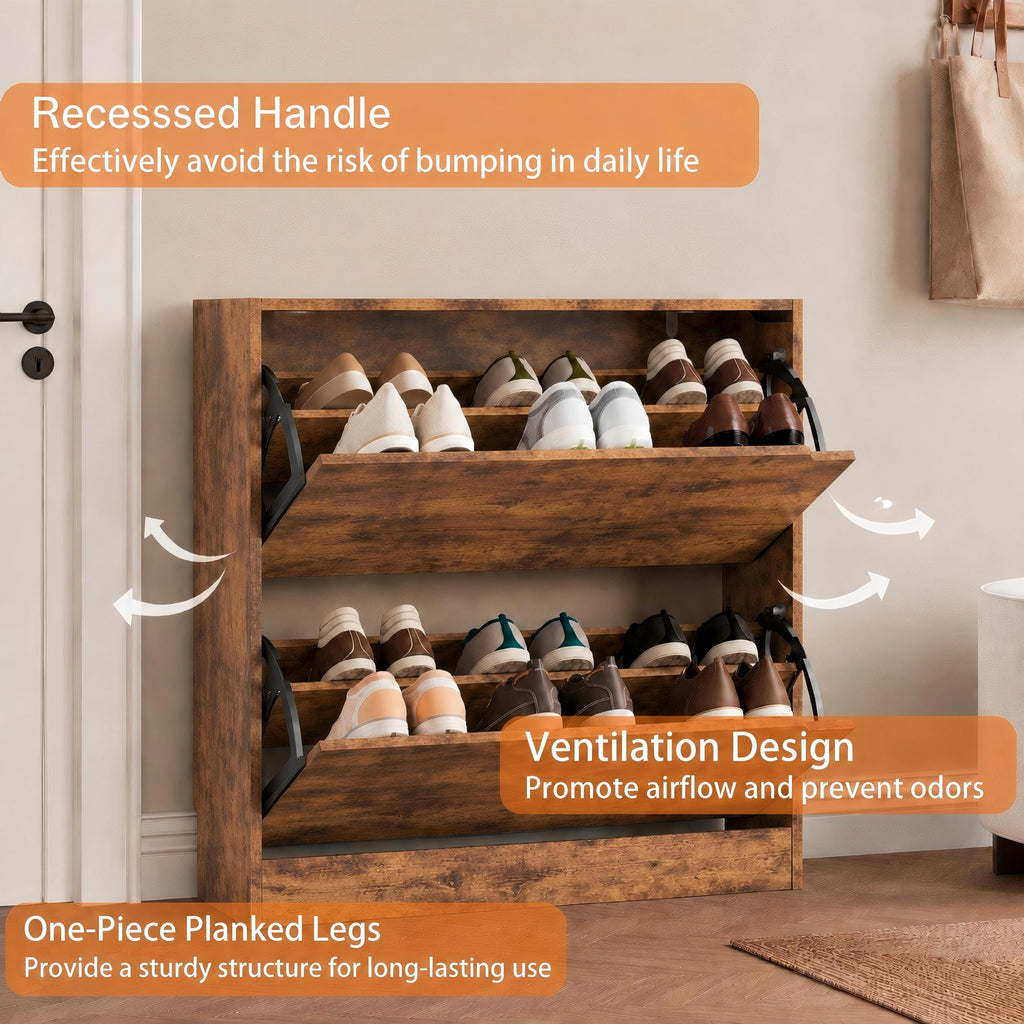 Brown Hidden Shoe Storage Cabinet with 2 Flip Drawers