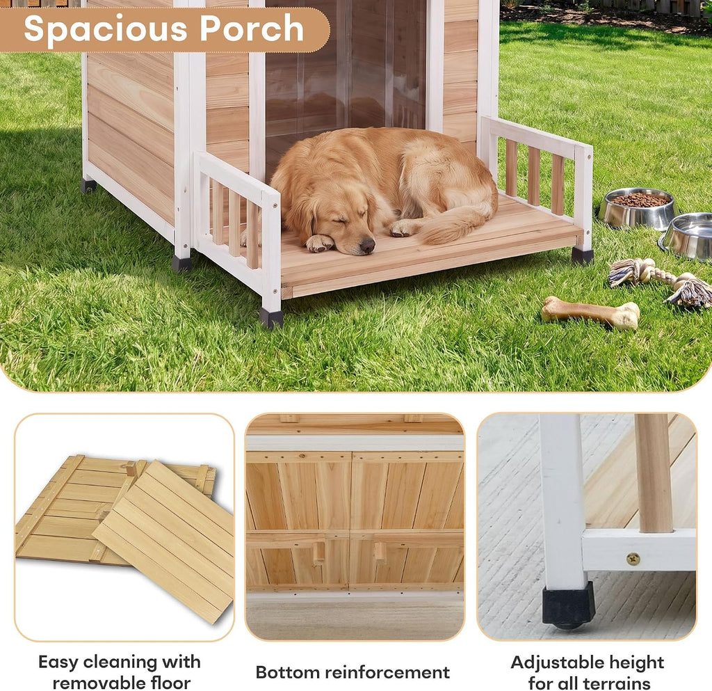 Large Dog House Outdoor Elevated Wooden Dog Kennel with Porch White 43"
