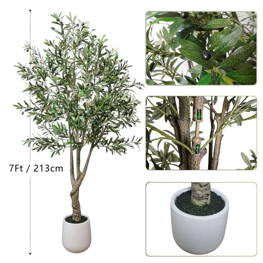 7Ft Olive Tree Artificial Indoor Faux Olive Tree with Elegant Large Planter