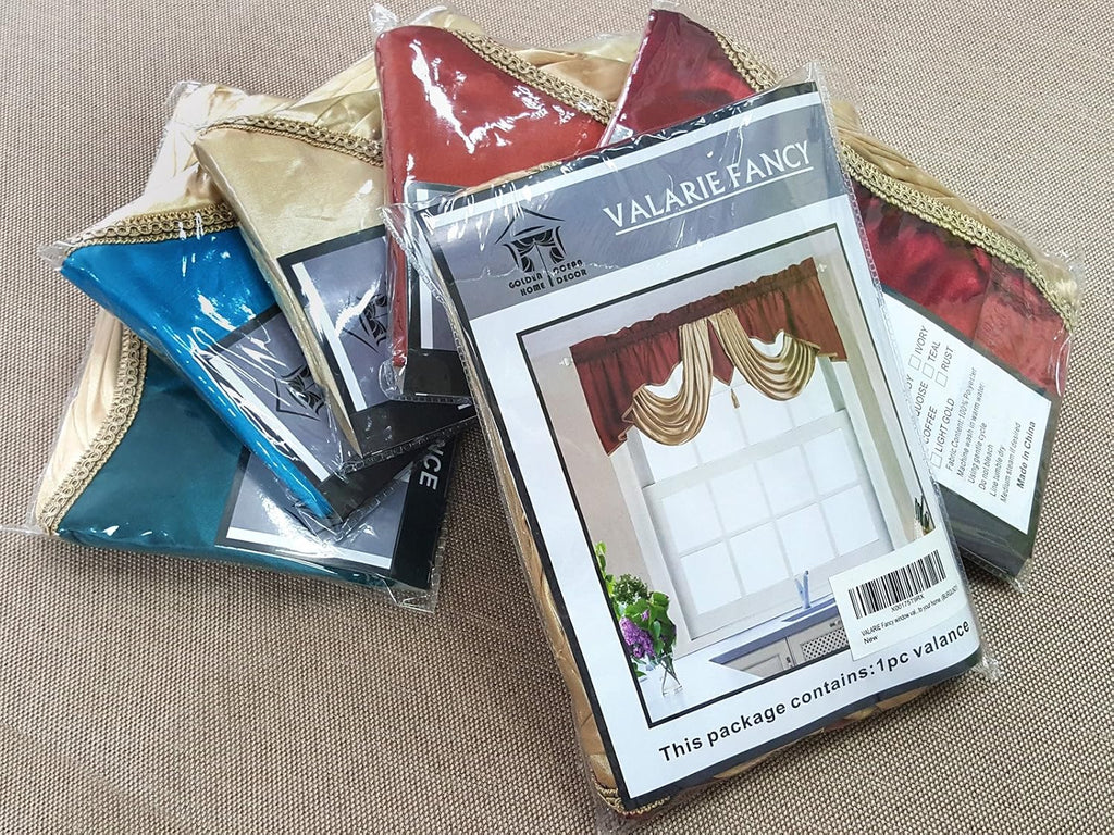 Valarie Fancy Window Valance. 54 x 18. Taffeta Fabric with Soft Satin Swag. Add Some Royal luxruy Accent to Your