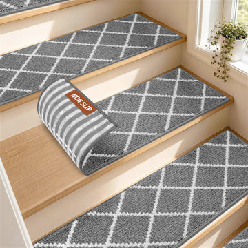 Carpet for Wooden Steps Non-Slip, 15pcs, Medium Grey