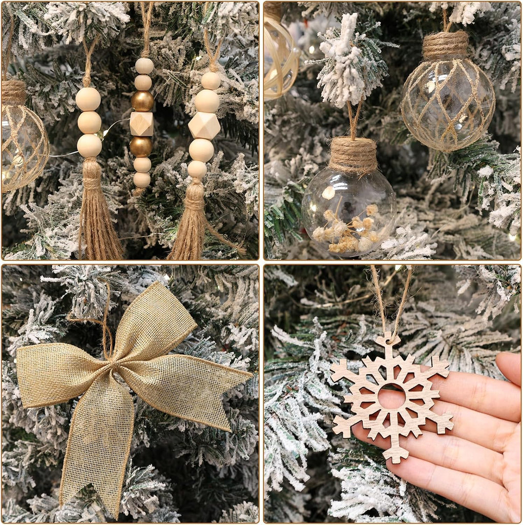 Boho Christmas Ornaments, Neutral Rustic Tree Decorations - Set of 39