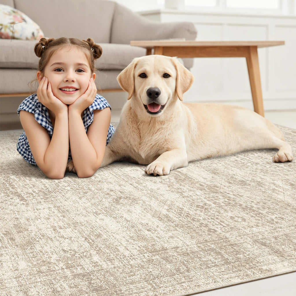Area Rugs Washable Rug Non-Slip Beige