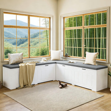 L Shaped Corner Storage Bench with Cushion, Breakfast Nook Bench, Kitchen Banquette Dining Seating with Hidden