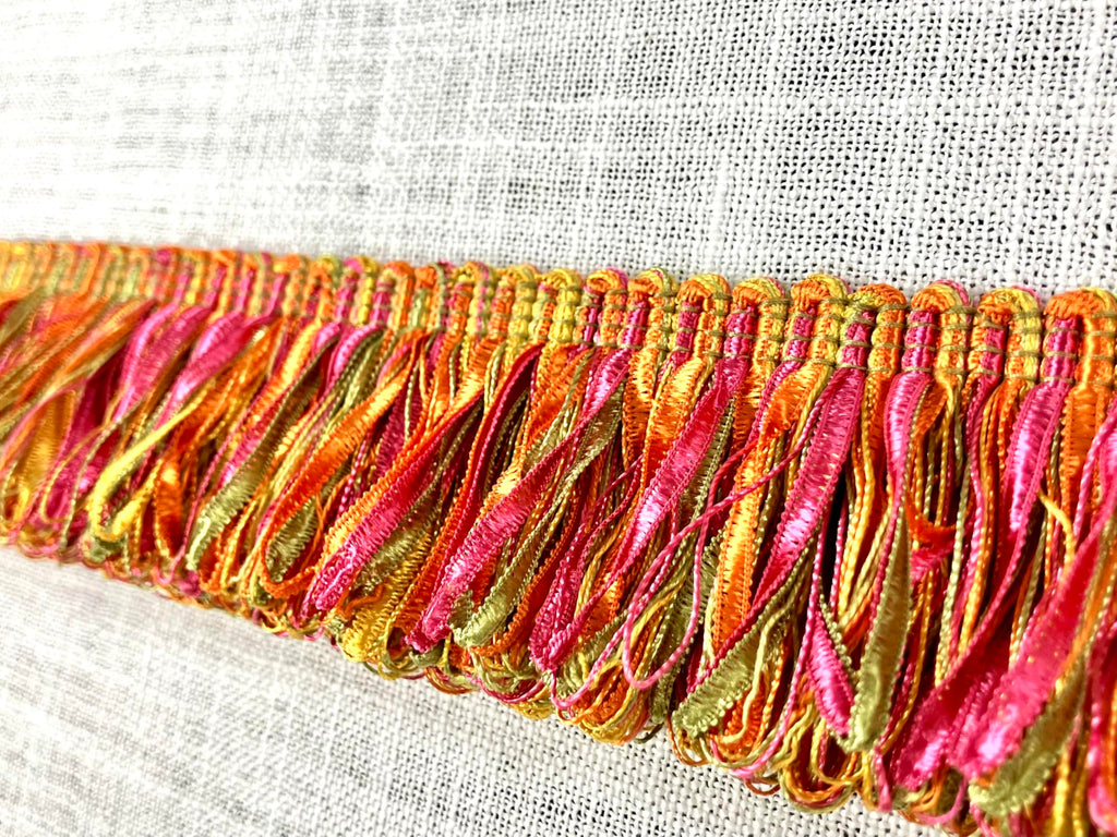Pink, Green & Orange Thick Loop Fringe Trim 2" Width LPF-3/20-14 Interior Design/Upholstery/Drapery/Home Decorating