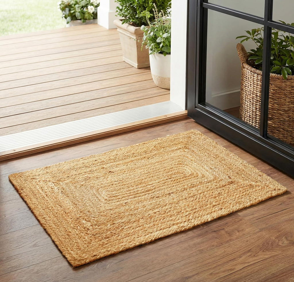 Jute Braided Small Rug, Natural - 2x3 Feet, Accent Reversible Hand Woven Doormat