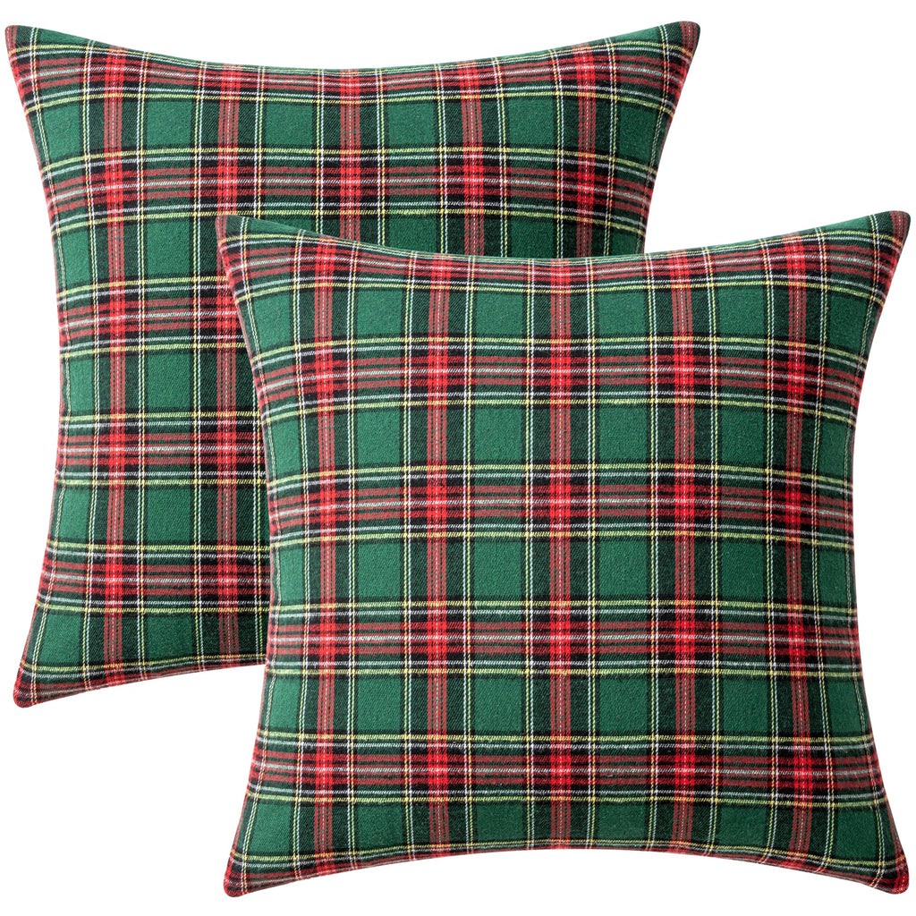 Christmas Scottish Plaid Throw Pillow Covers 20x20 Red Green